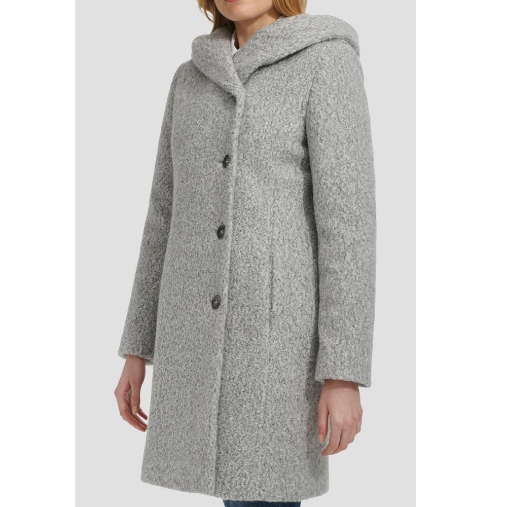 Cole Haan Women’s Lt Gray Signature Pressed Bouclé Shawl Hooded Coat -Sz 10, NWT